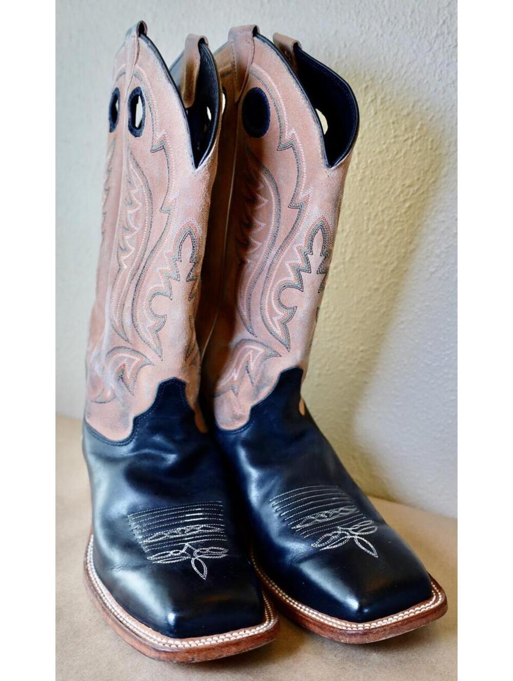 Justin Cowboy Boots Square Toe Mens Sz 9 Black Tan Br 303 3037666 USA